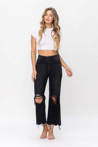 Vervet by Flying Monkey Vintage Ultra High Waist Distressed Crop Flare Jeans